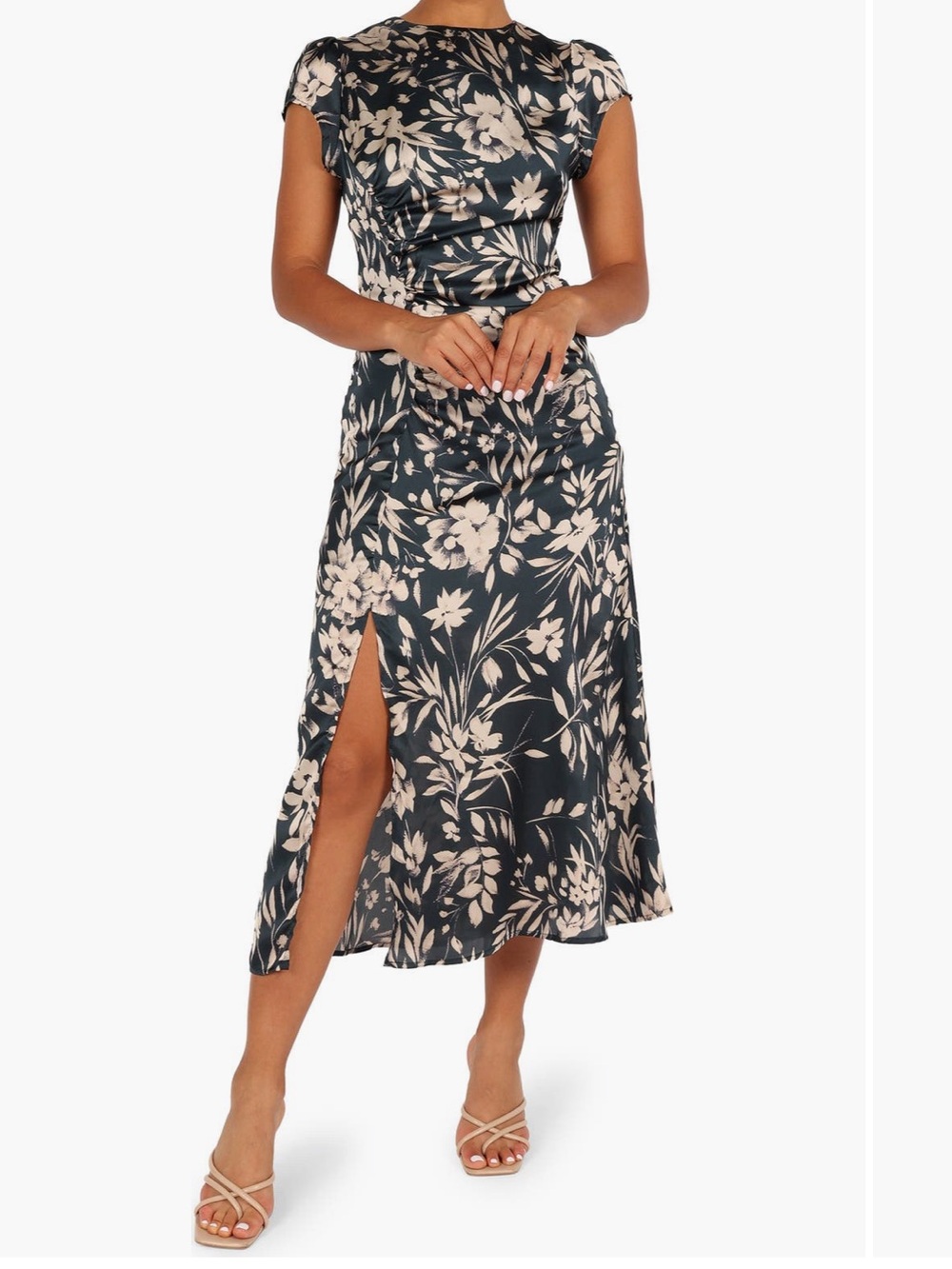 NWT Petal & Pup Lisbeth Green Floral Satin Midi Dress